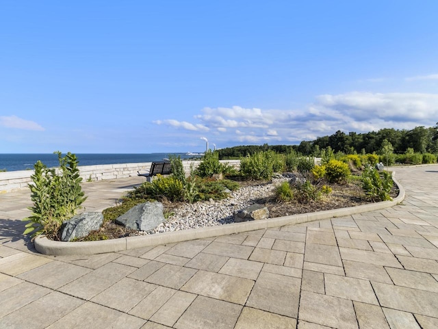 view of water feature with a view of the beach