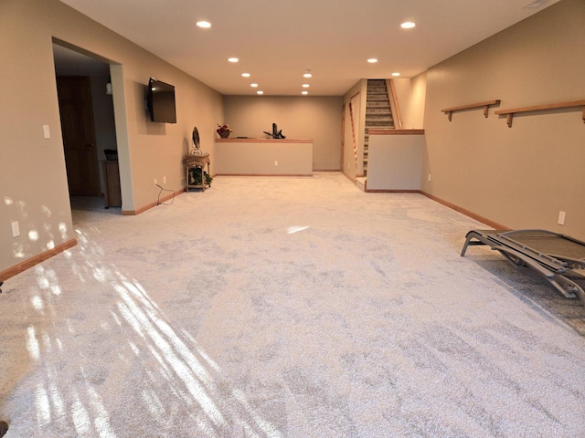 basement with carpet floors