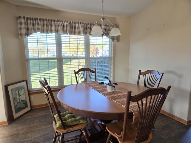 dining area with dark hardwood / wood-style floors