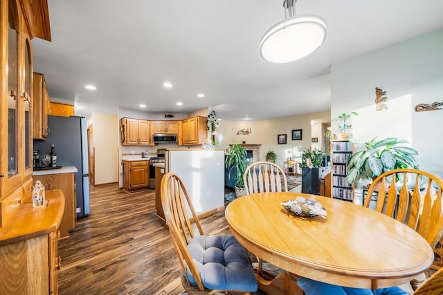 dining area featuring dark wood-type flooring