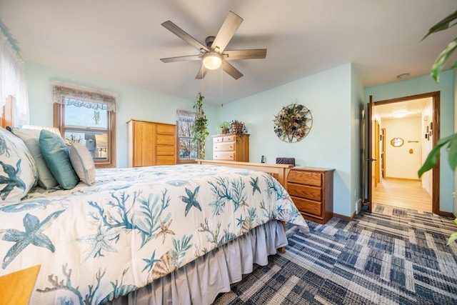 bedroom featuring ceiling fan