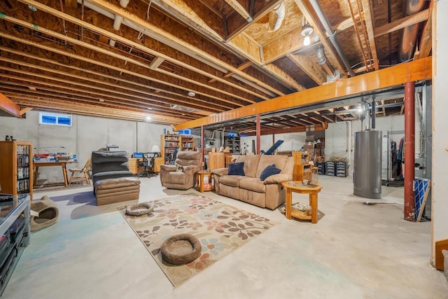 basement featuring water heater