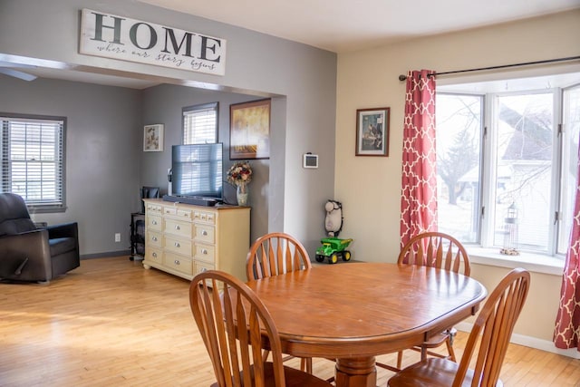 dining space featuring a wealth of natural light and light wood-type flooring