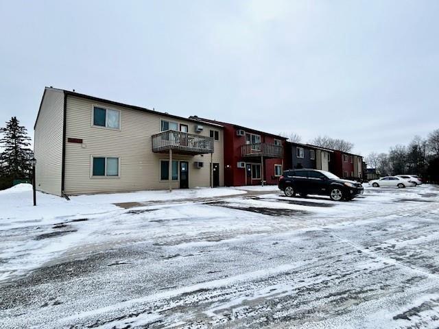 view of snow covered building