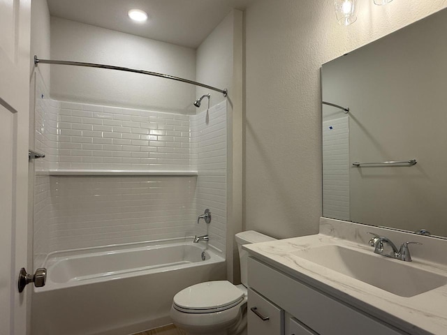 full bathroom featuring shower / bath combination, toilet, and vanity