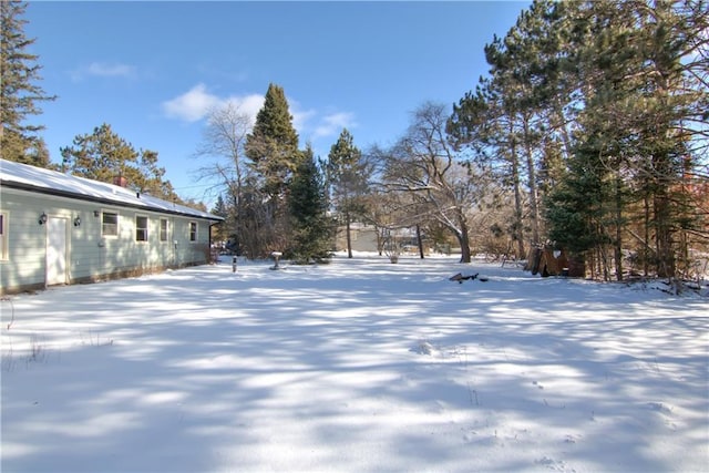 view of yard layered in snow