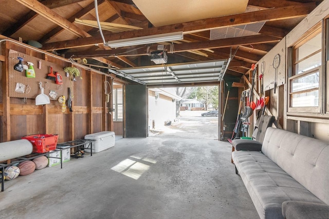 garage with a garage door opener