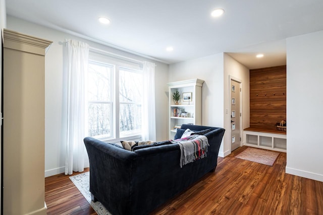 living room featuring dark hardwood / wood-style flooring