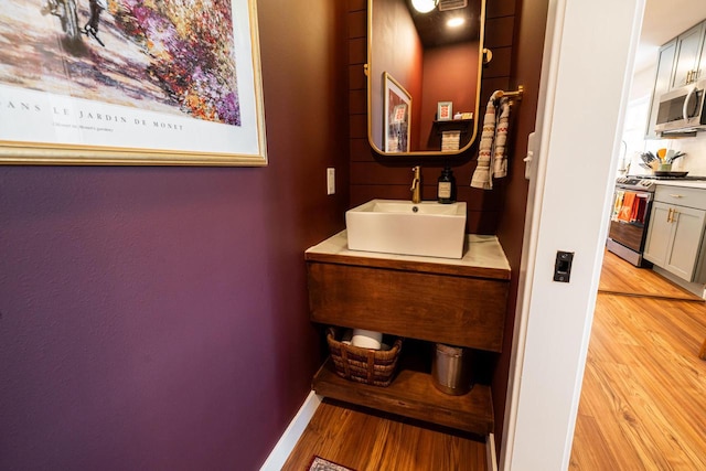 bathroom featuring hardwood / wood-style floors and vanity