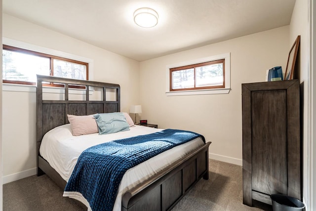 bedroom with multiple windows and carpet