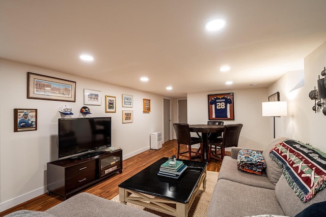 living room with light hardwood / wood-style flooring