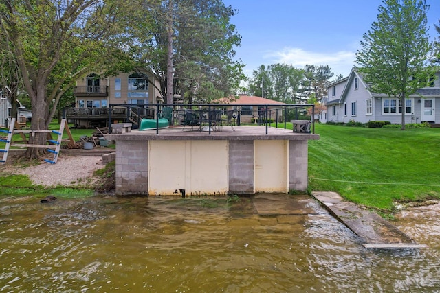 view of patio featuring a water view