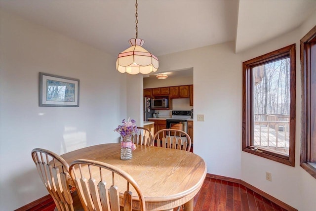 dining area featuring dark hardwood / wood-style flooring