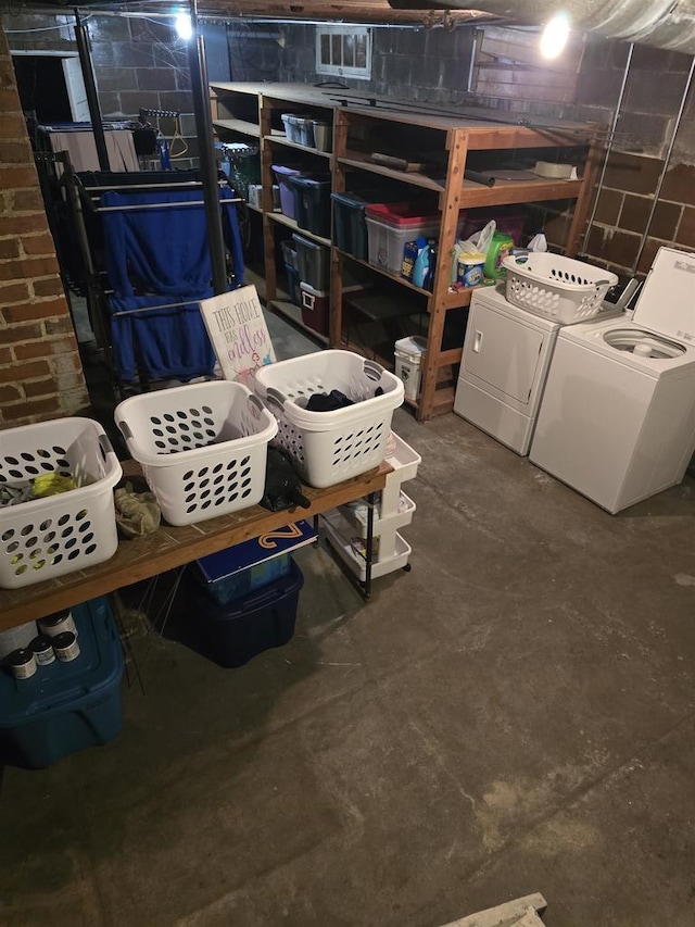 basement with separate washer and dryer