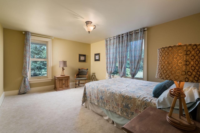 bedroom featuring multiple windows and light colored carpet