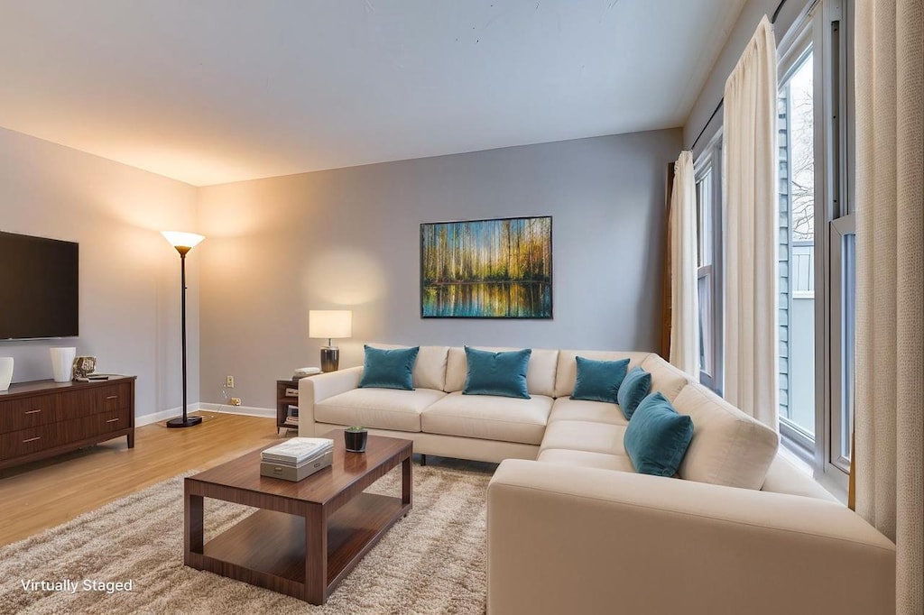 living room with light hardwood / wood-style floors