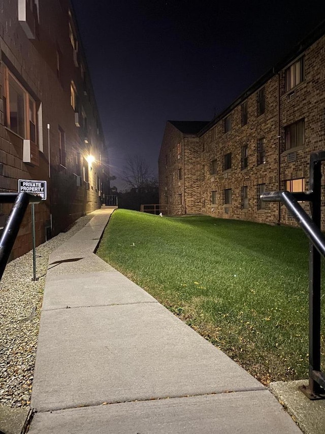 view of yard at night