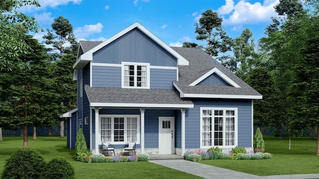 6839 Belle Fontaine Blvd, Middleton, WI 53562 - view of front facade featuring a front yard, a shingled roof, and board and batten siding