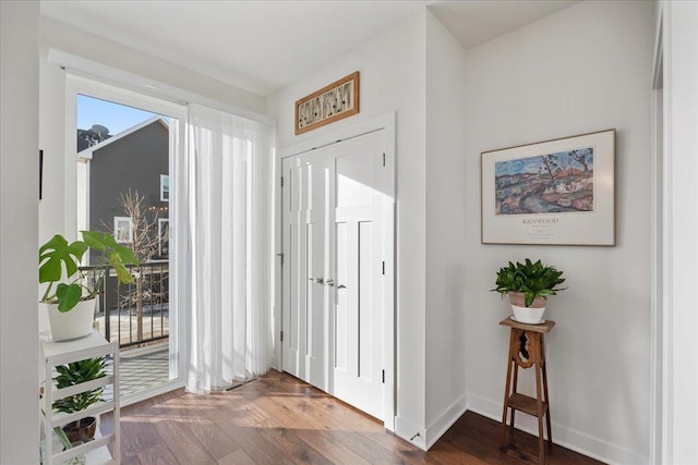 entryway with dark hardwood / wood-style floors