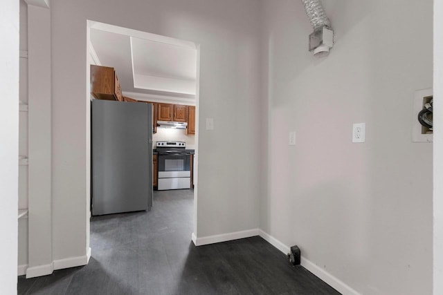 corridor with dark hardwood / wood-style floors