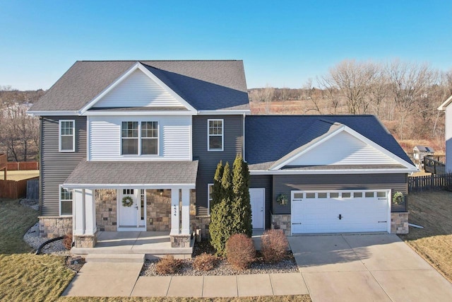 front facade with a garage