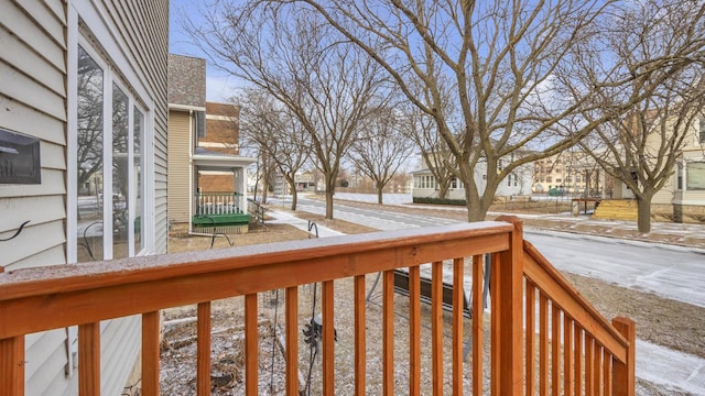 view of snow covered deck