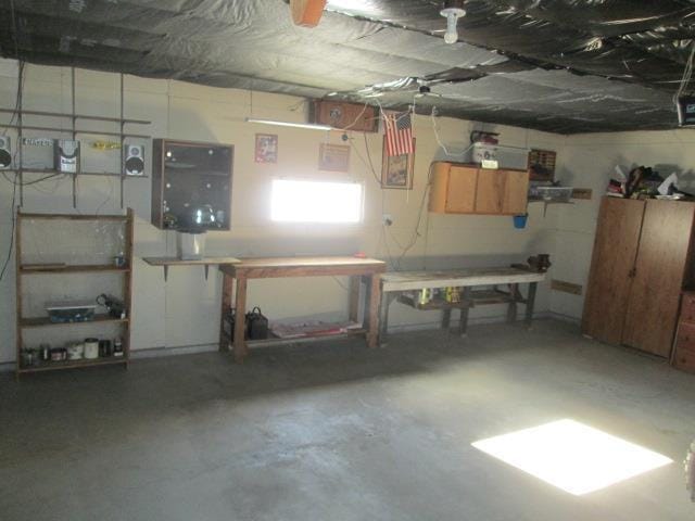 basement featuring a workshop area