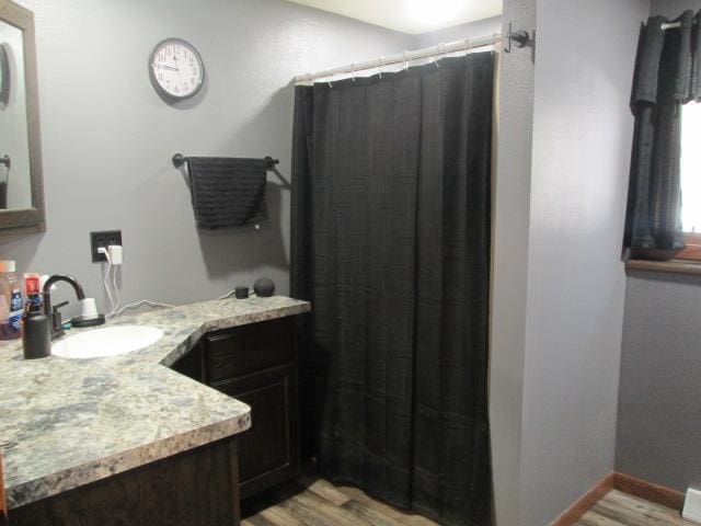 bathroom featuring vanity and wood-type flooring