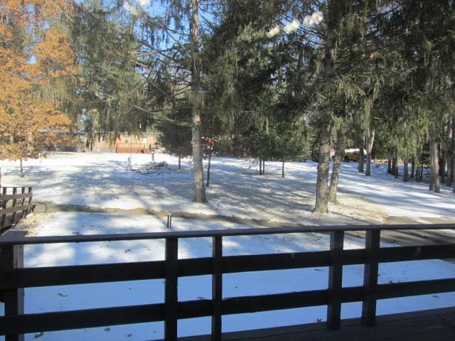 view of yard layered in snow