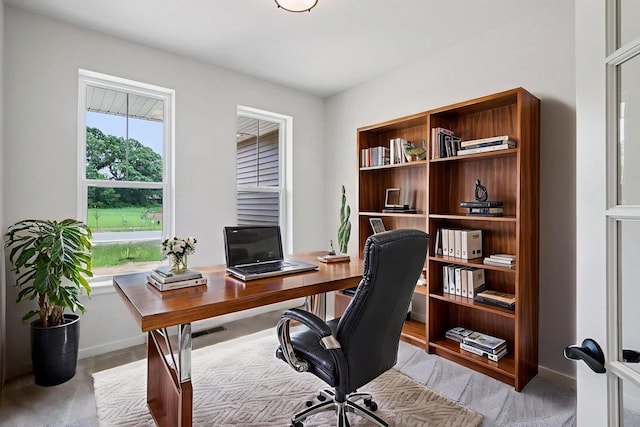 6635 Royal View Dr, Deforest, WI 53532 - office area featuring baseboards and light colored carpet
