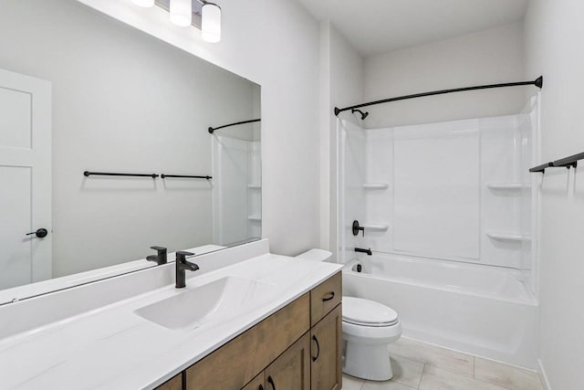 6635 Royal View Dr, Deforest, WI 53532 - bathroom with vanity, toilet, tile patterned floors, and shower / bathtub combination