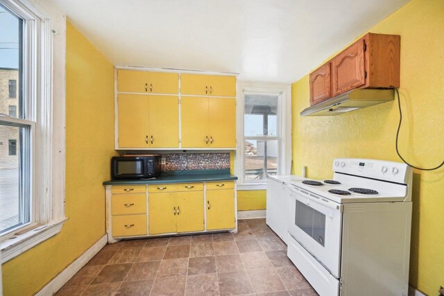 kitchen featuring electric stove and backsplash