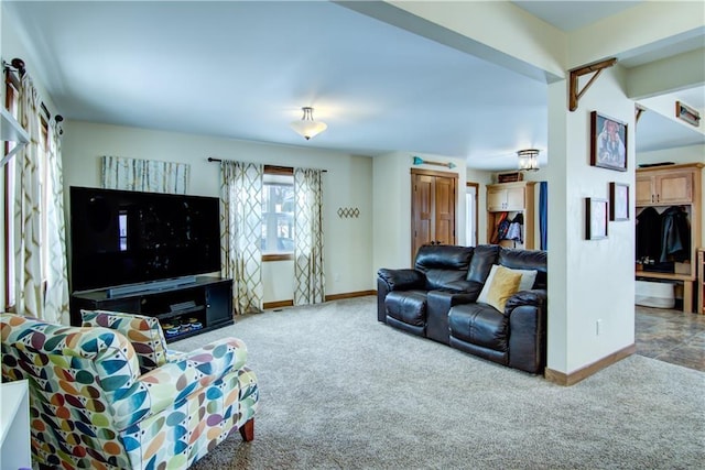 living room featuring carpet floors