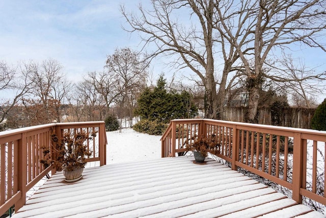 view of snow covered deck