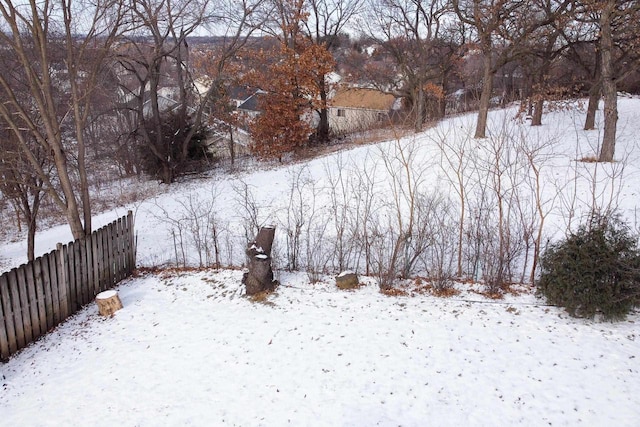 view of yard layered in snow