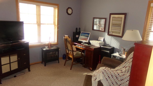 office area with light colored carpet