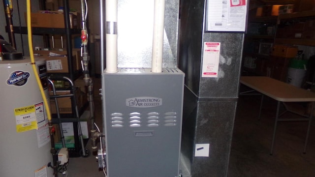 utilities with water heater and heating unit