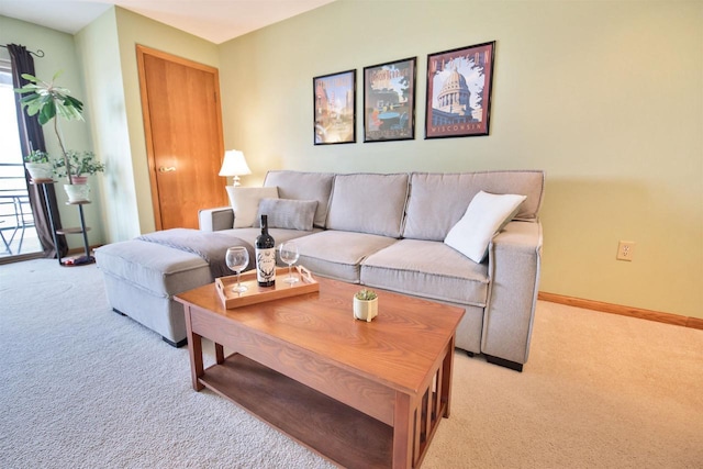 living room featuring light colored carpet