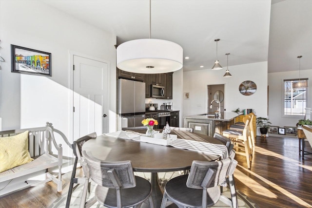 dining room featuring dark hardwood / wood-style floors and sink