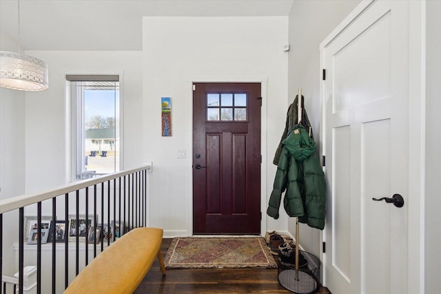 entryway with dark hardwood / wood-style floors and a healthy amount of sunlight