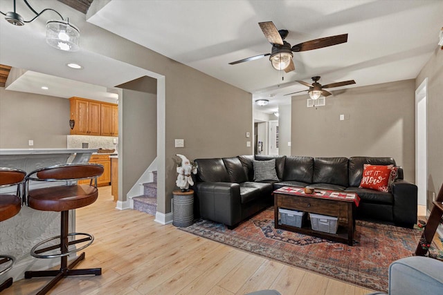 living room featuring light wood-type flooring