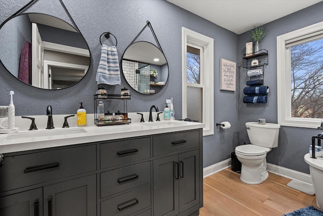 bathroom featuring vanity, hardwood / wood-style floors, and toilet