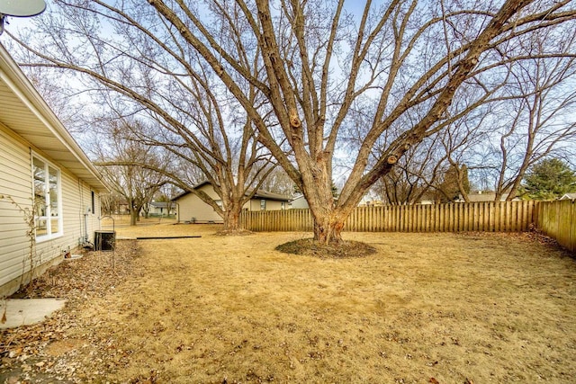 view of yard featuring central air condition unit