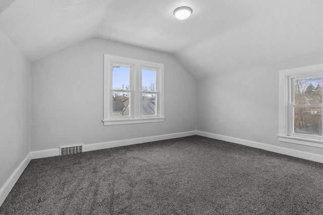 additional living space with vaulted ceiling, carpet, and a healthy amount of sunlight