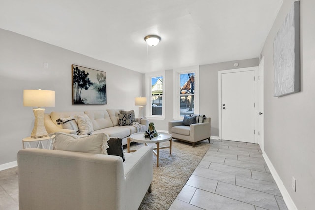 living room featuring light tile patterned floors