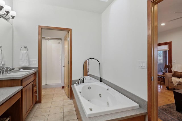 2743 Brooks Ridge Dr, Sun Prairie, WI 53590 - bathroom featuring vanity, separate shower and tub, and tile patterned floors