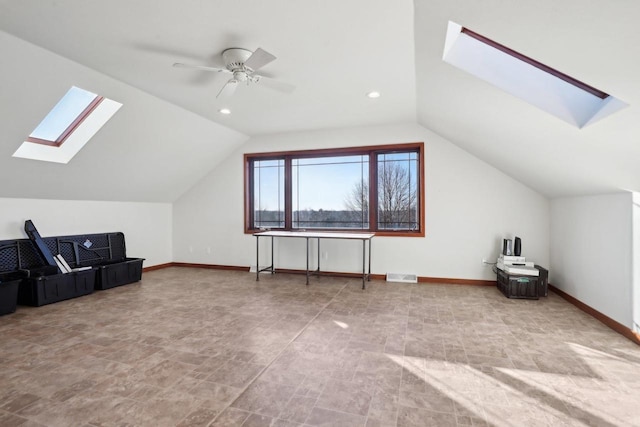 2743 Brooks Ridge Dr, Sun Prairie, WI 53590 - bonus room with ceiling fan and vaulted ceiling with skylight