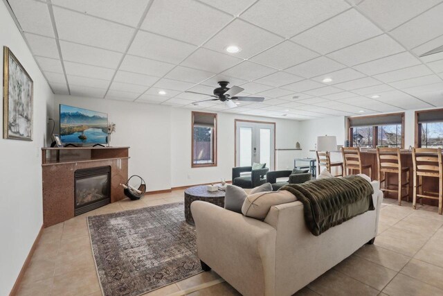 2743 Brooks Ridge Dr, Sun Prairie, WI 53590 - tiled living room featuring a drop ceiling and french doors