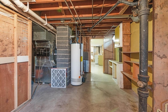 basement featuring water heater