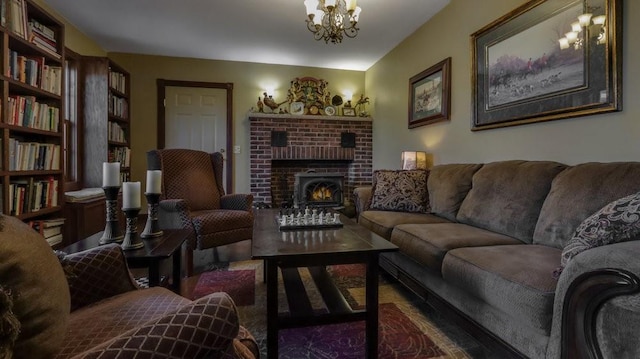 N3684 Claire Rd, Taylor, WI 54659 - living room featuring an inviting chandelier and a fireplace